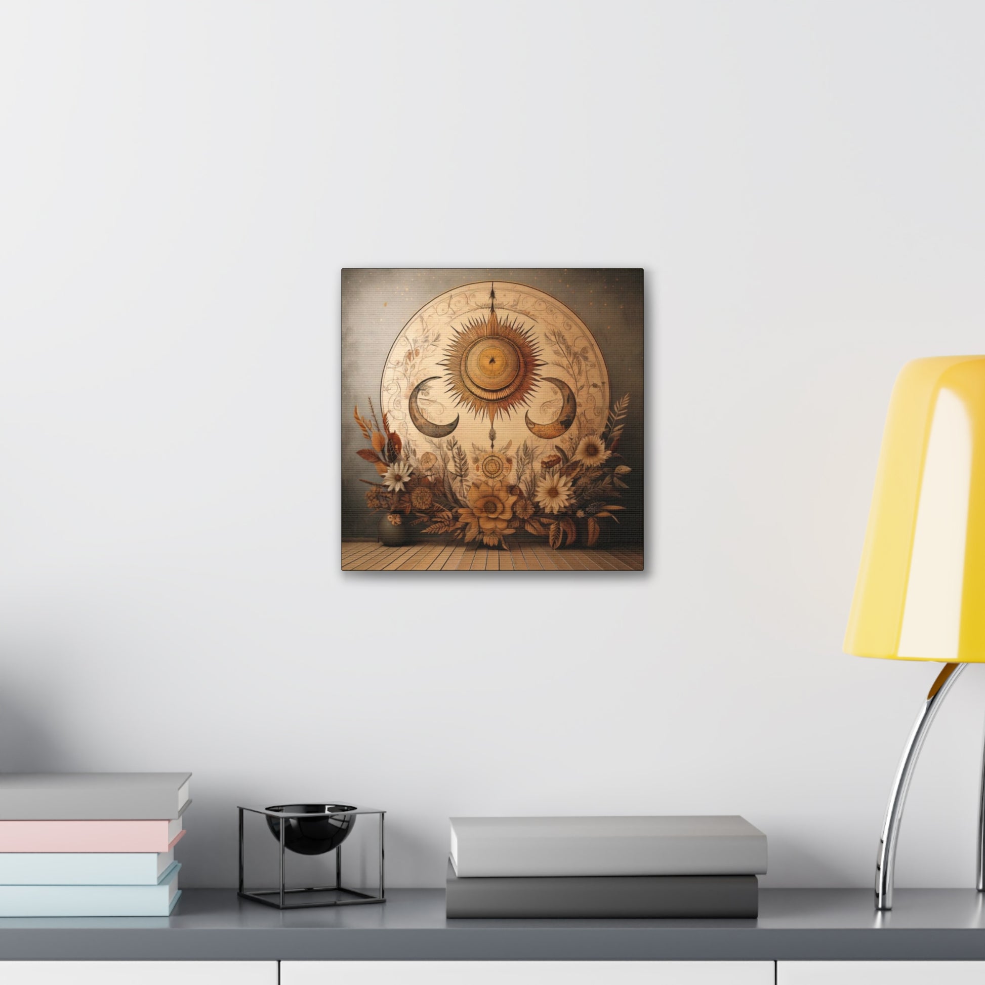 Bohemian Sunset Canvas Art, Sun and Moon Wall Decor, Home Decoration, Gifts for Her, Bohemian Style Art