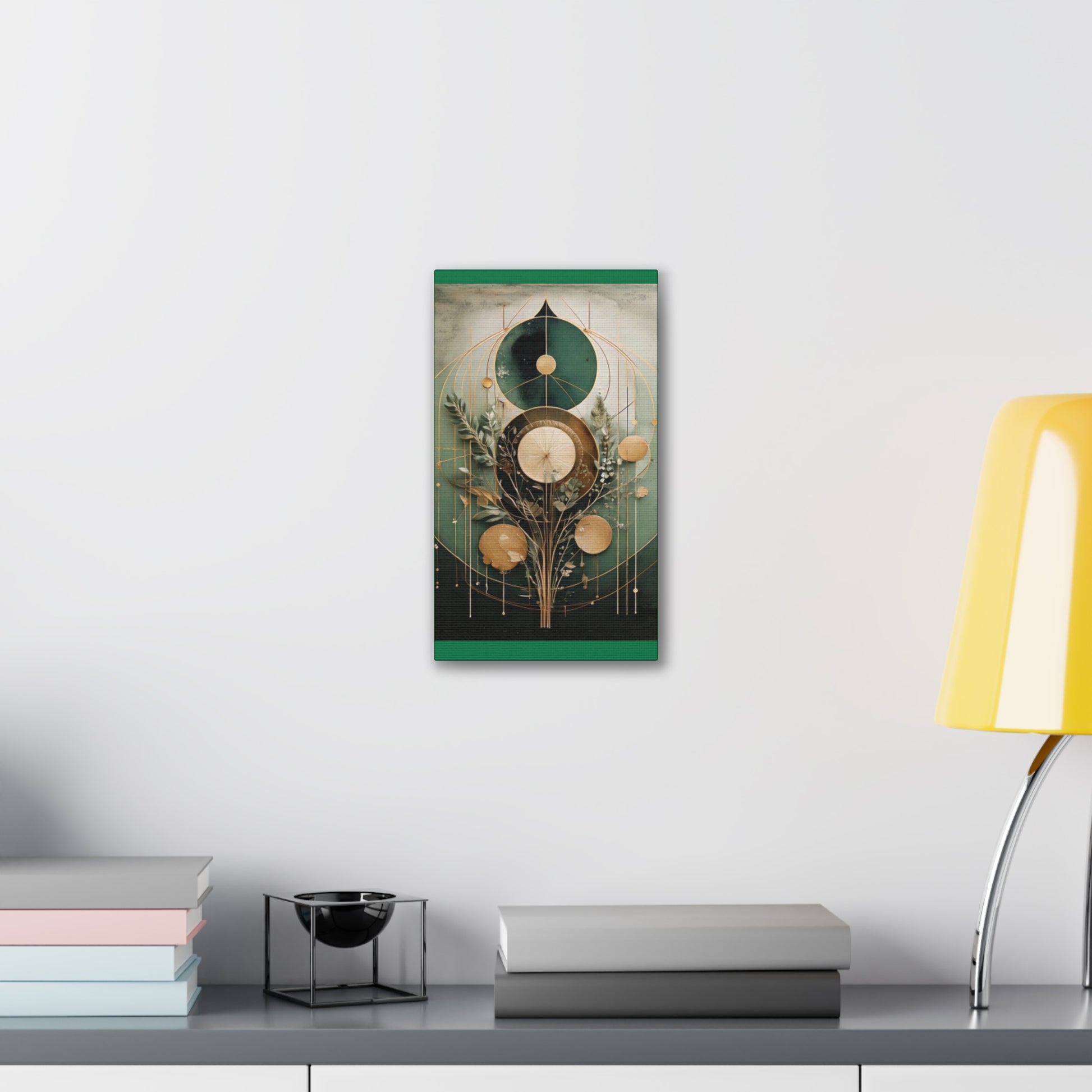 Bohemian Art Canvas, Green Abstract Wall Decor, Modern Home Aesthetic, Unique Gift for Art Lovers, Eco-Friendly Design
