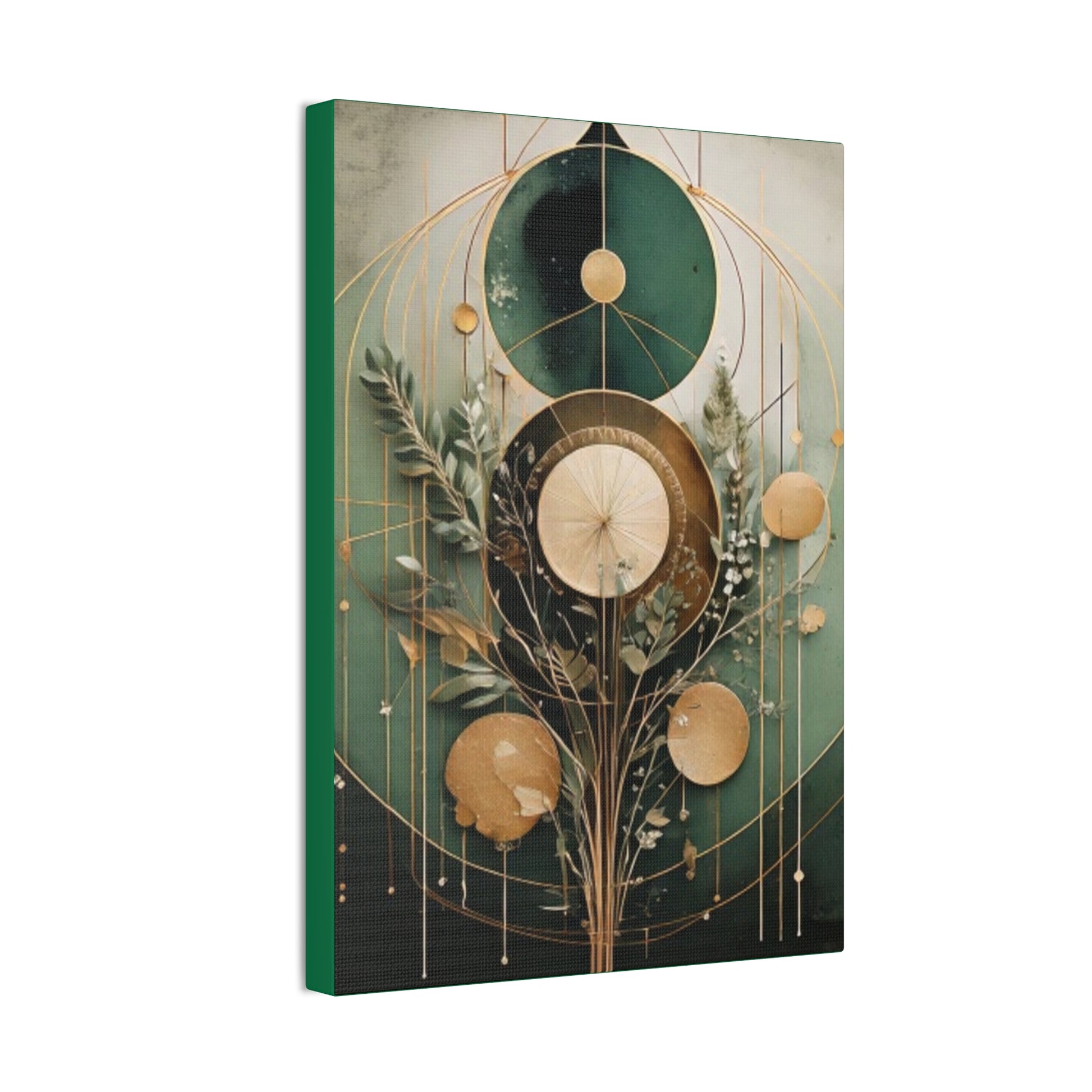 Bohemian Art Canvas, Green Abstract Wall Decor, Modern Home Aesthetic, Unique Gift for Art Lovers, Eco-Friendly Design