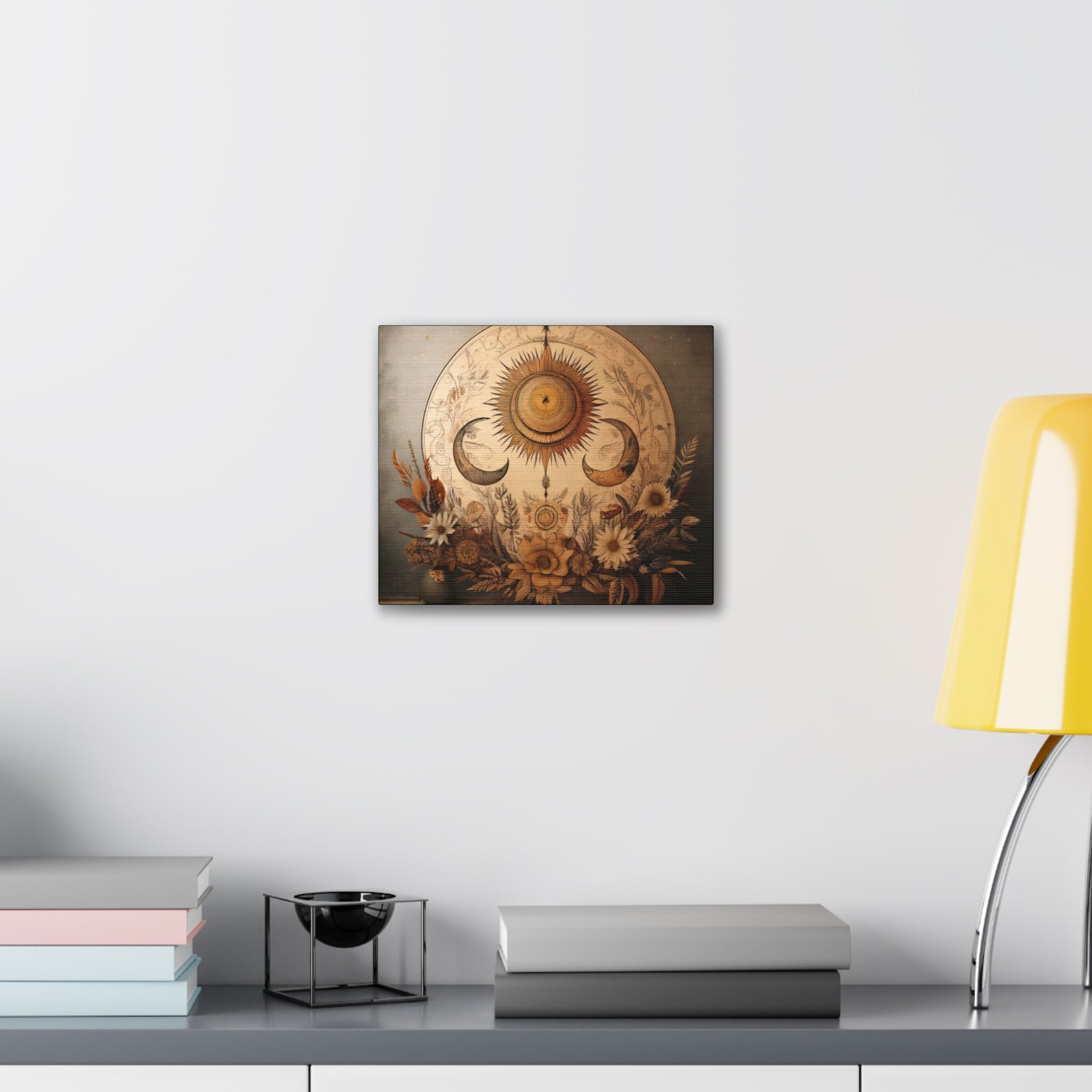 Bohemian Sunset Canvas Art, Sun and Moon Wall Decor, Home Decoration, Gifts for Her, Bohemian Style Art
