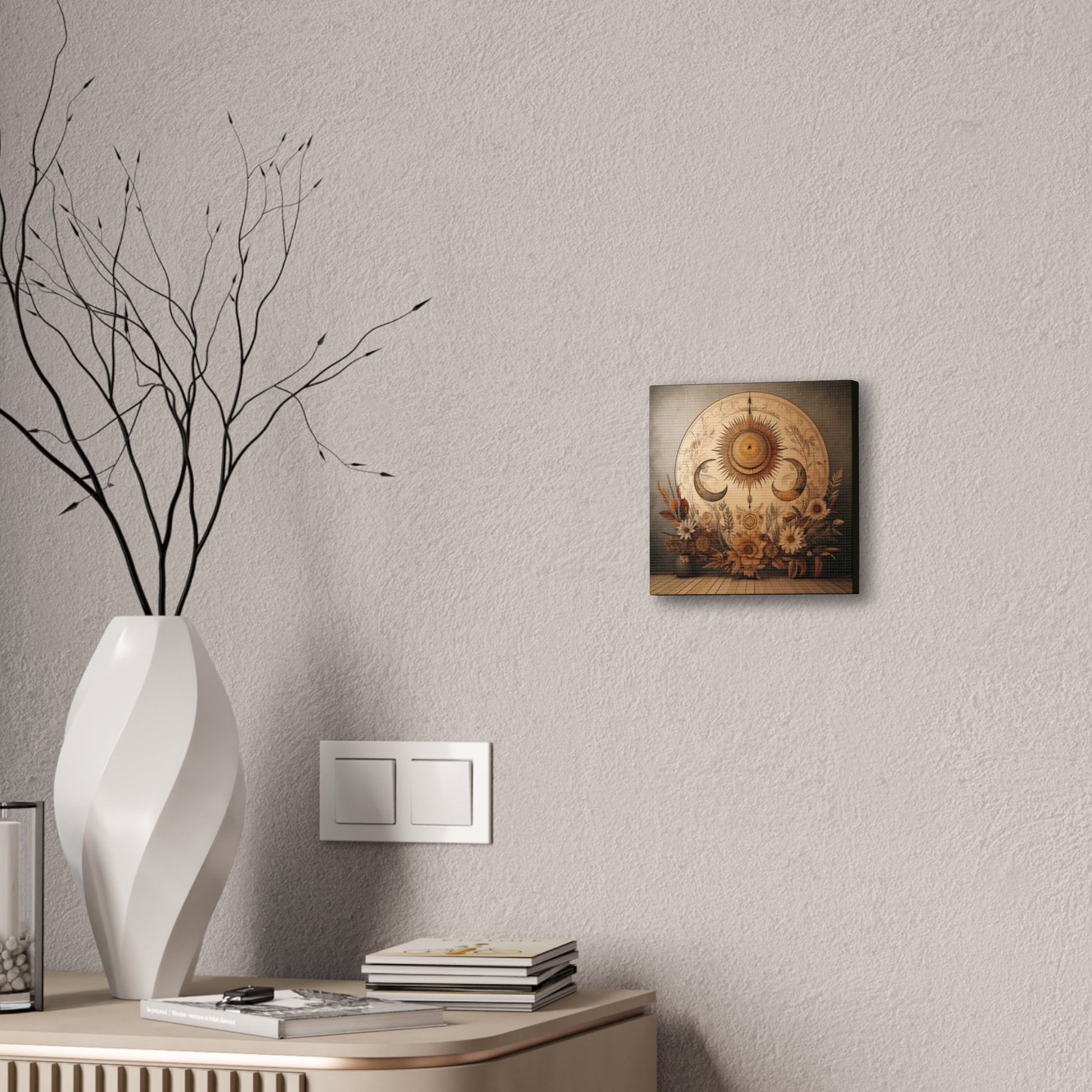 Bohemian Sunset Canvas Art, Sun and Moon Wall Decor, Home Decoration, Gifts for Her, Bohemian Style Art