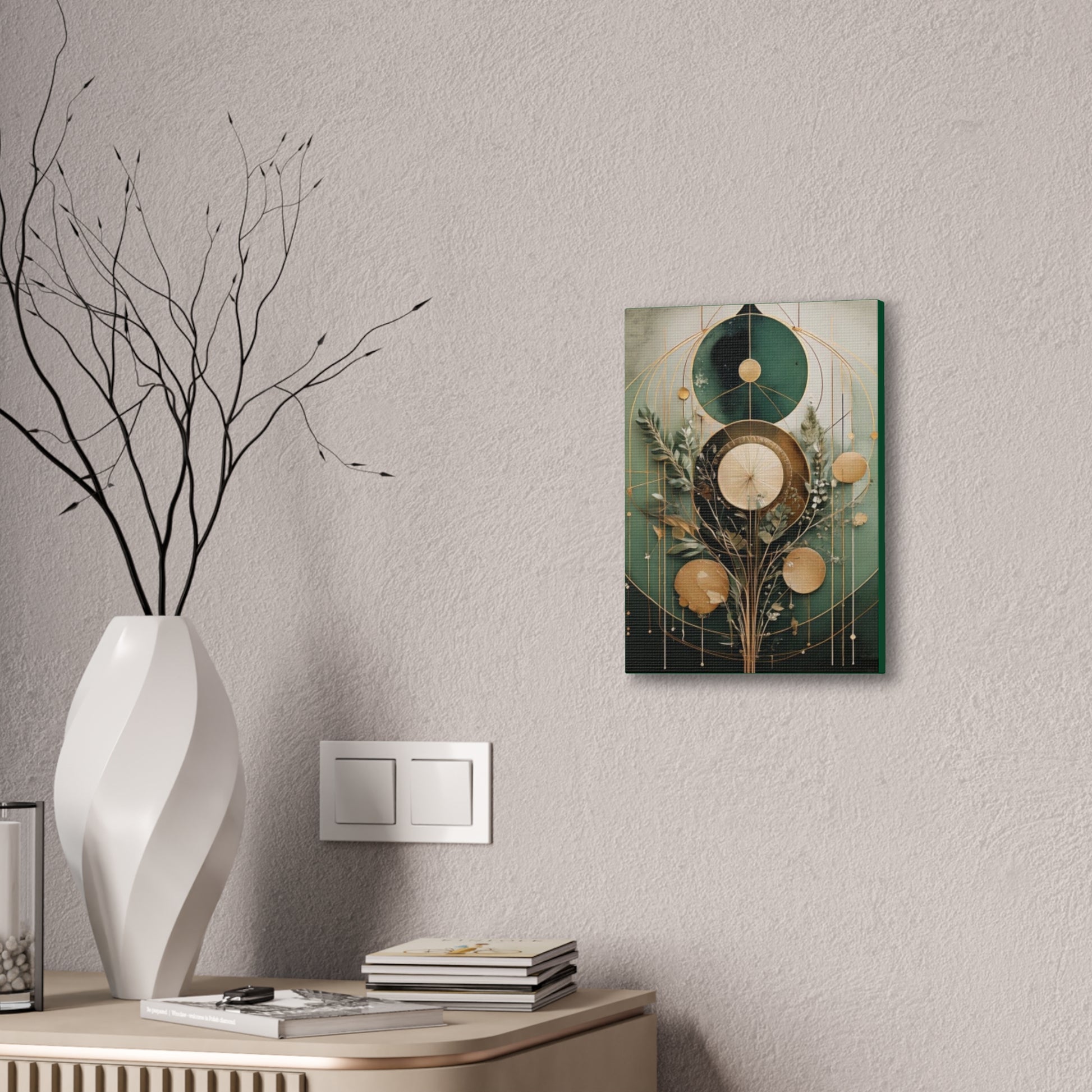 Bohemian Art Canvas, Green Abstract Wall Decor, Modern Home Aesthetic, Unique Gift for Art Lovers, Eco-Friendly Design