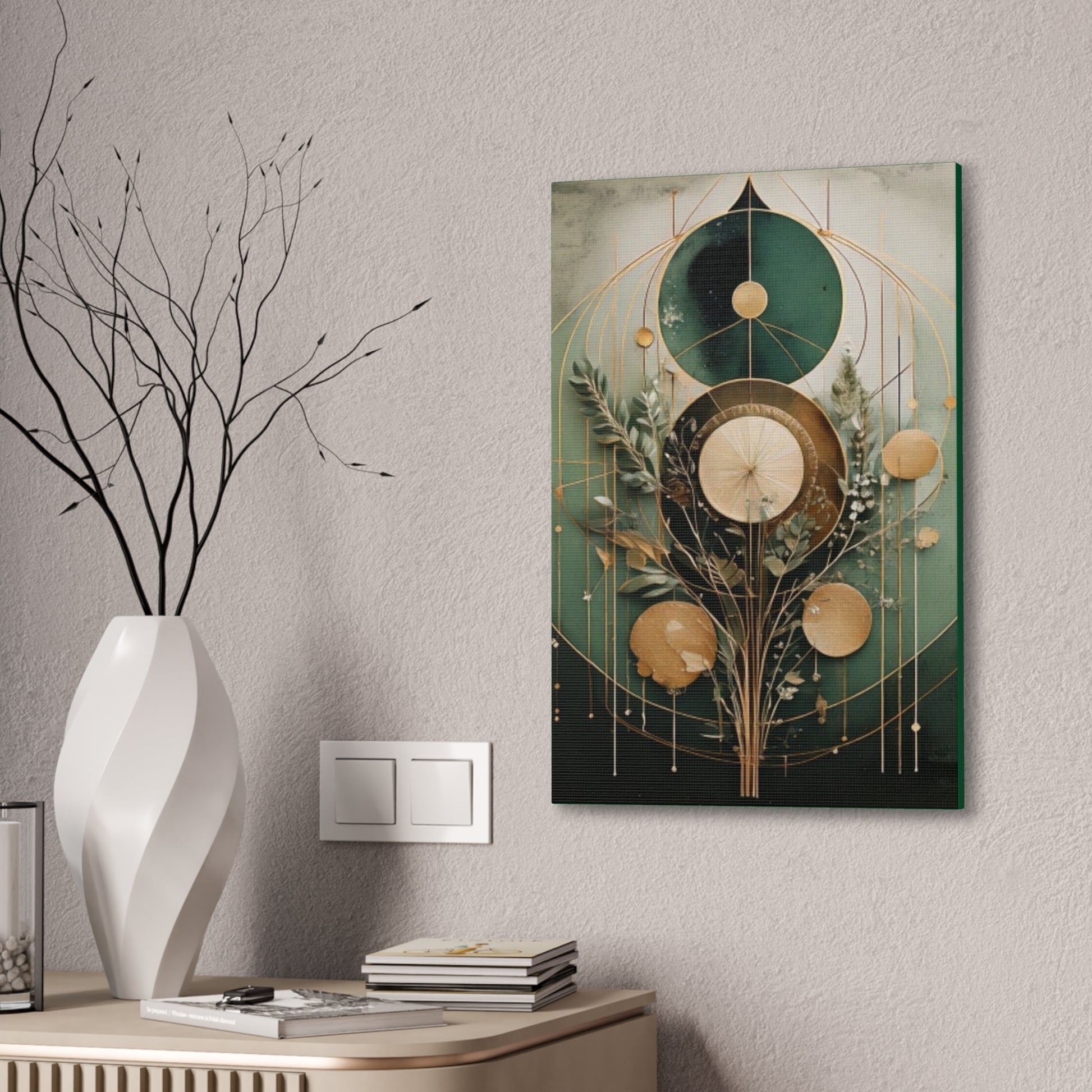 Bohemian Art Canvas, Green Abstract Wall Decor, Modern Home Aesthetic, Unique Gift for Art Lovers, Eco-Friendly Design