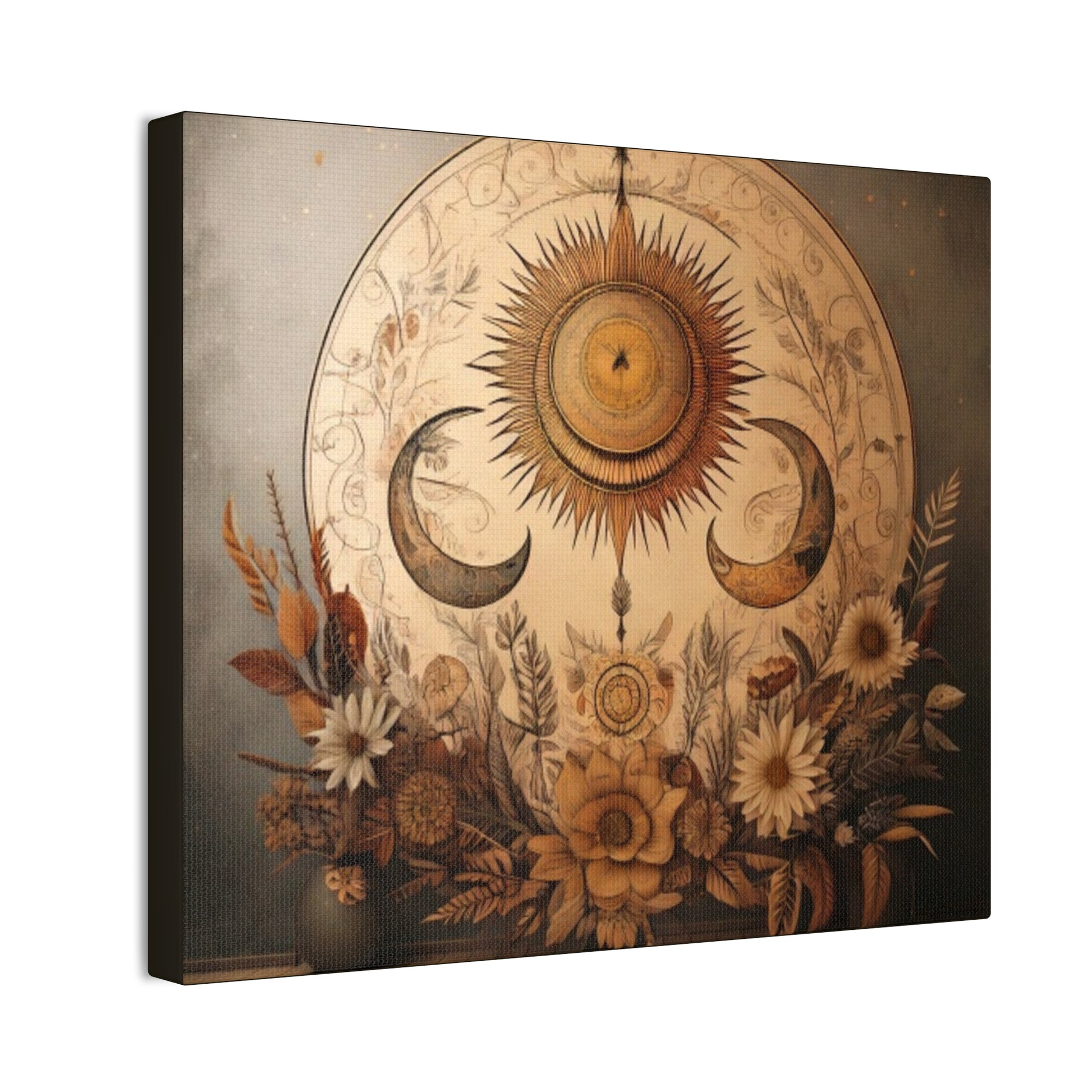 Bohemian Sunset Canvas Art, Sun and Moon Wall Decor, Home Decoration, Gifts for Her, Bohemian Style Art