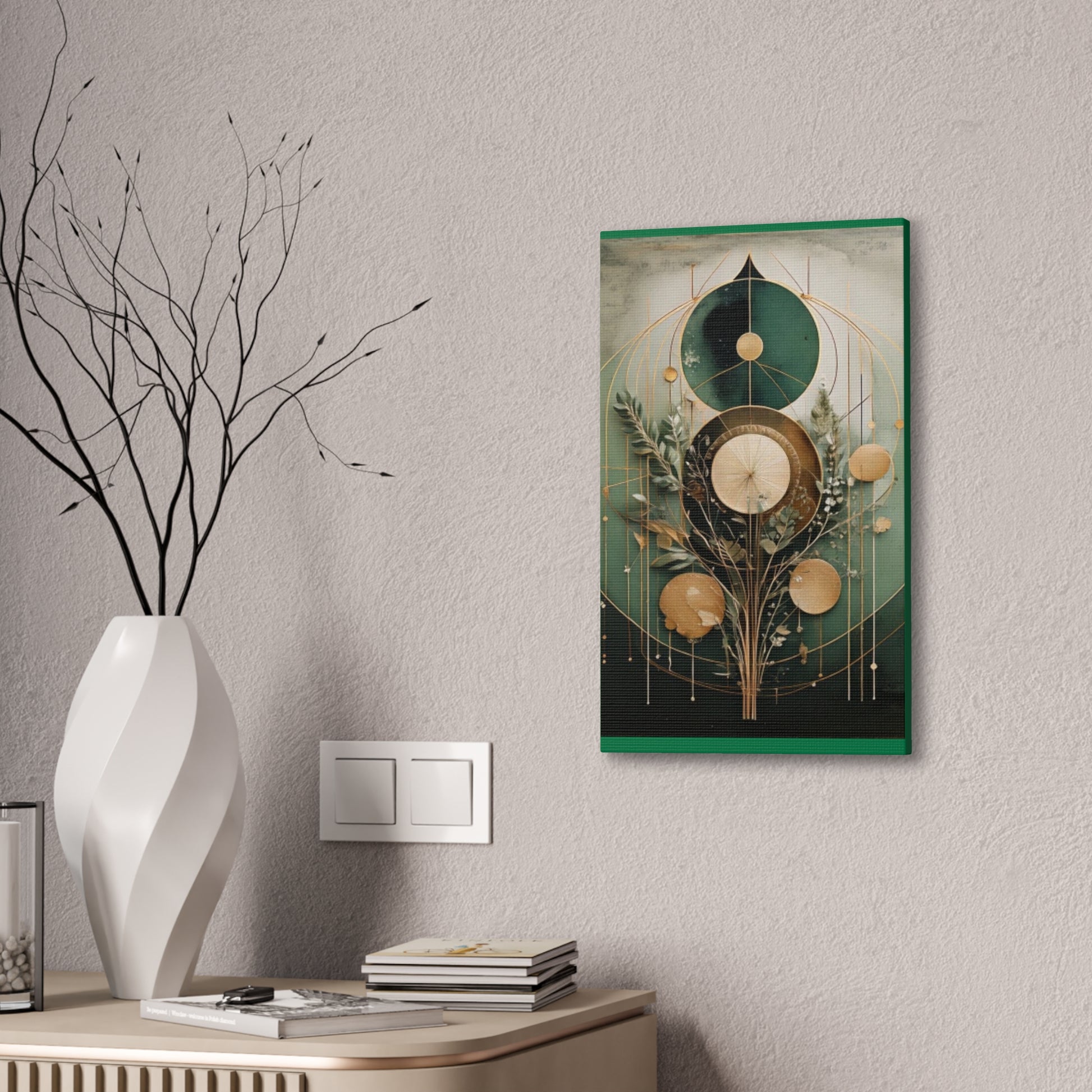 Bohemian Art Canvas, Green Abstract Wall Decor, Modern Home Aesthetic, Unique Gift for Art Lovers, Eco-Friendly Design