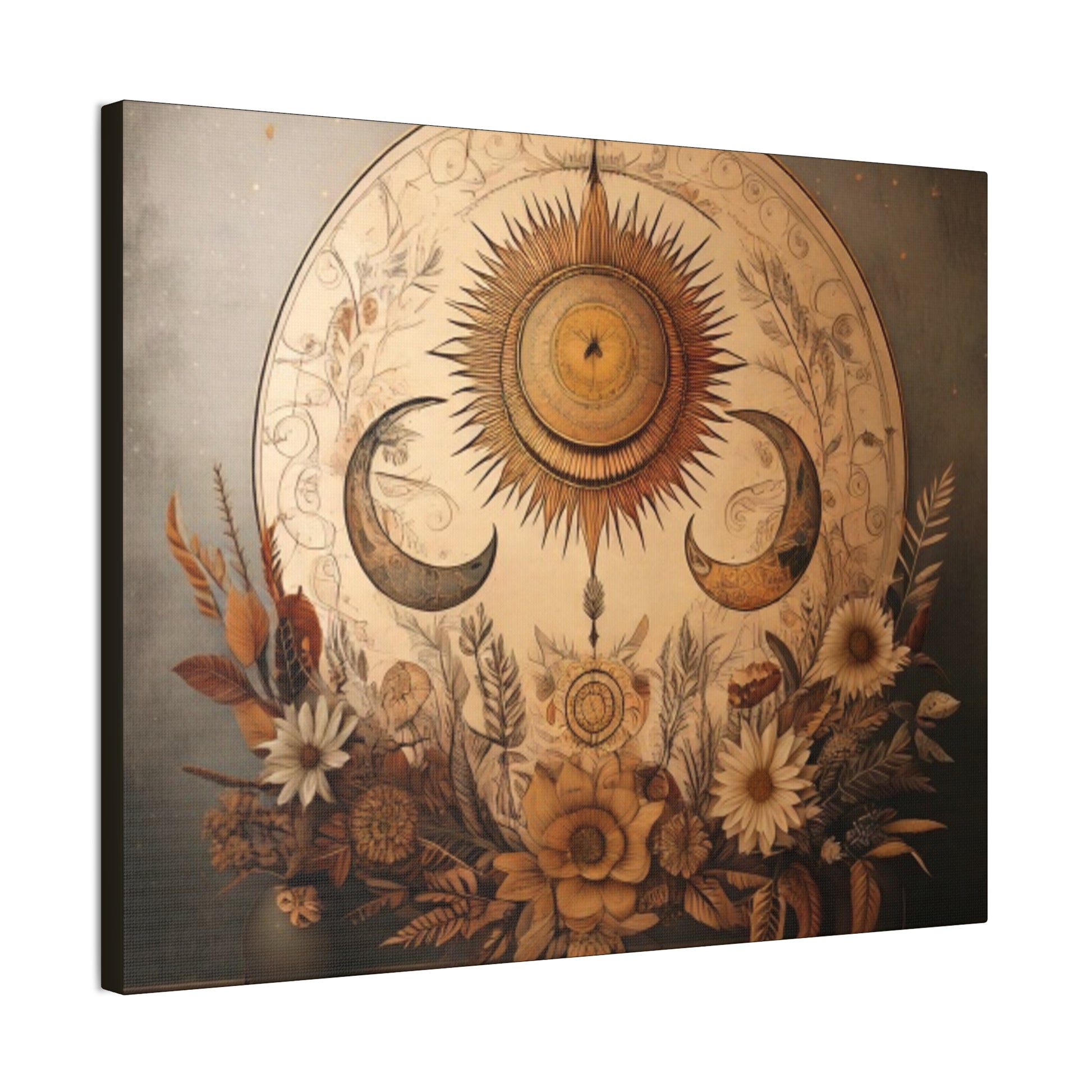 Bohemian Sunset Canvas Art, Sun and Moon Wall Decor, Home Decoration, Gifts for Her, Bohemian Style Art