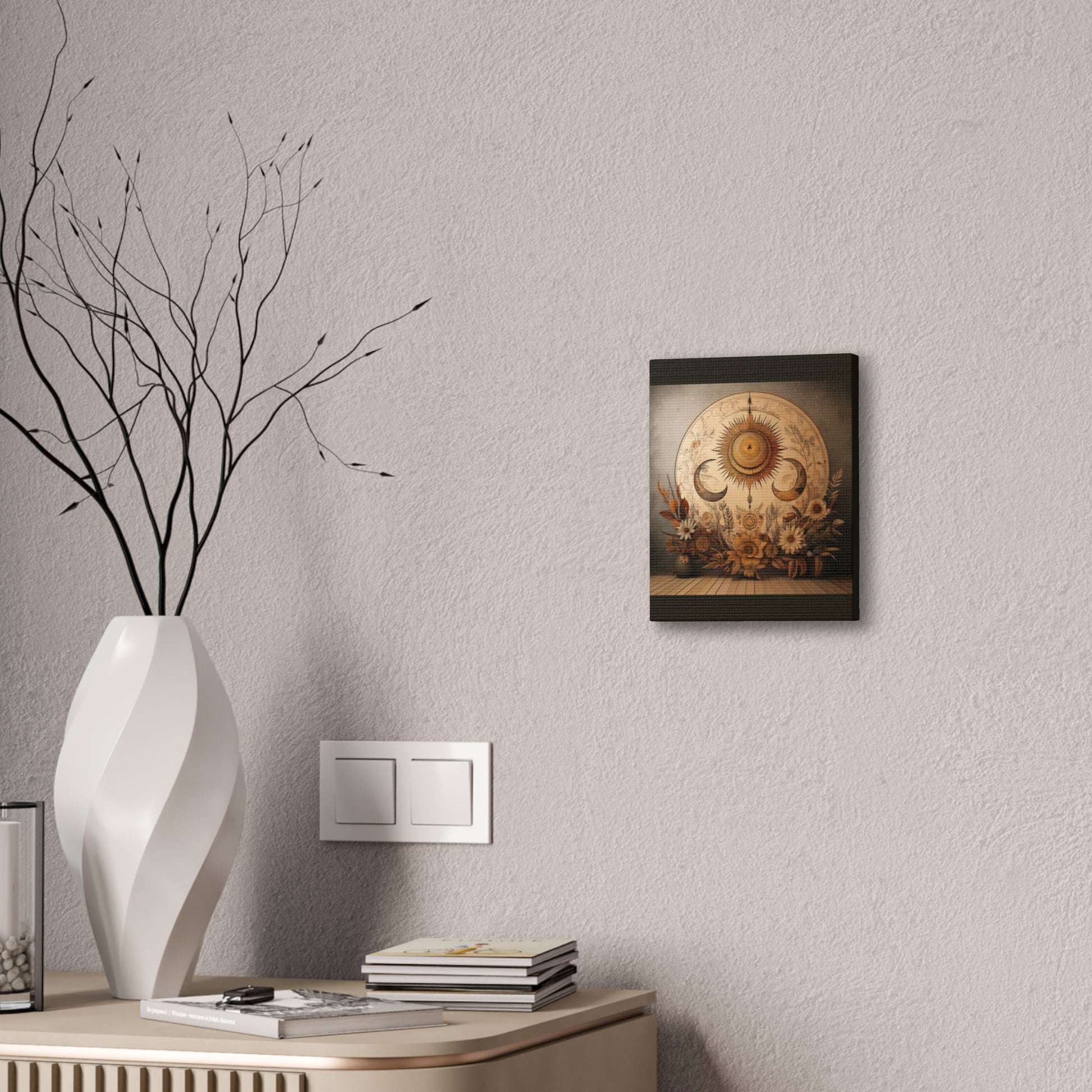Bohemian Sunset Canvas Art, Sun and Moon Wall Decor, Home Decoration, Gifts for Her, Bohemian Style Art
