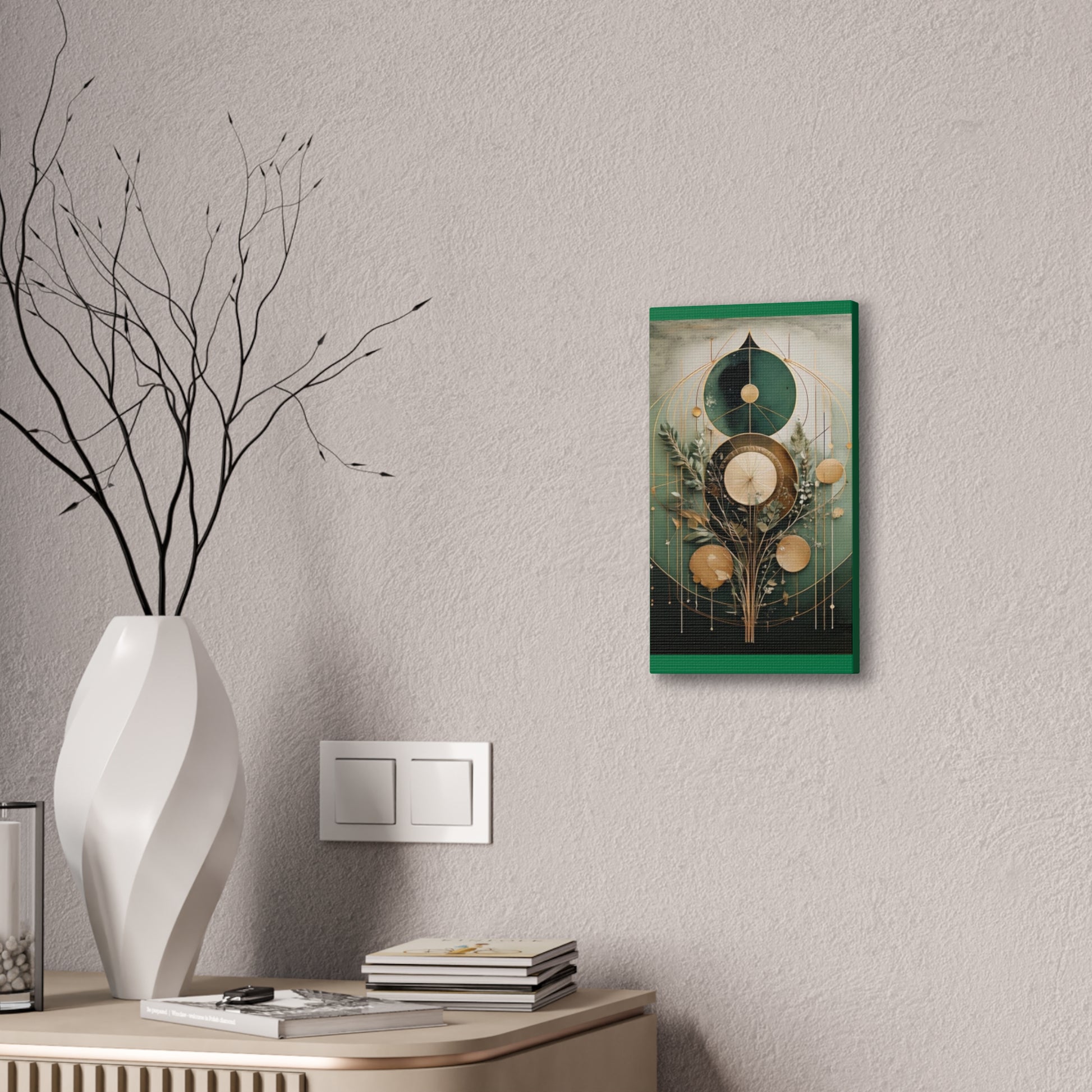 Bohemian Art Canvas, Green Abstract Wall Decor, Modern Home Aesthetic, Unique Gift for Art Lovers, Eco-Friendly Design