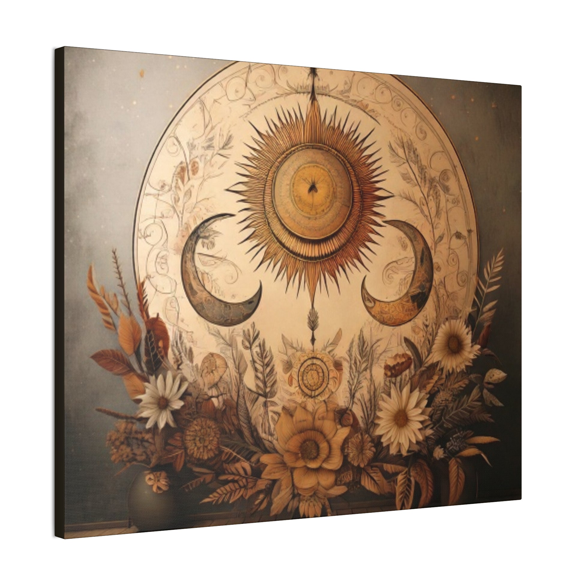 Bohemian Sunset Canvas Art, Sun and Moon Wall Decor, Home Decoration, Gifts for Her, Bohemian Style Art
