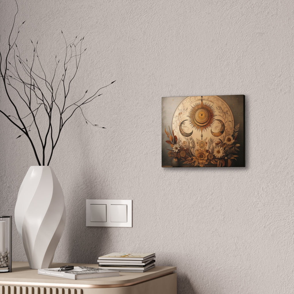 Bohemian Sunset Canvas Art, Sun and Moon Wall Decor, Home Decoration, Gifts for Her, Bohemian Style Art