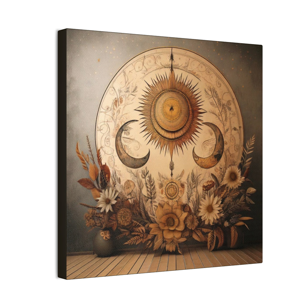 Bohemian Sunset Canvas Art, Sun and Moon Wall Decor, Home Decoration, Gifts for Her, Bohemian Style Art