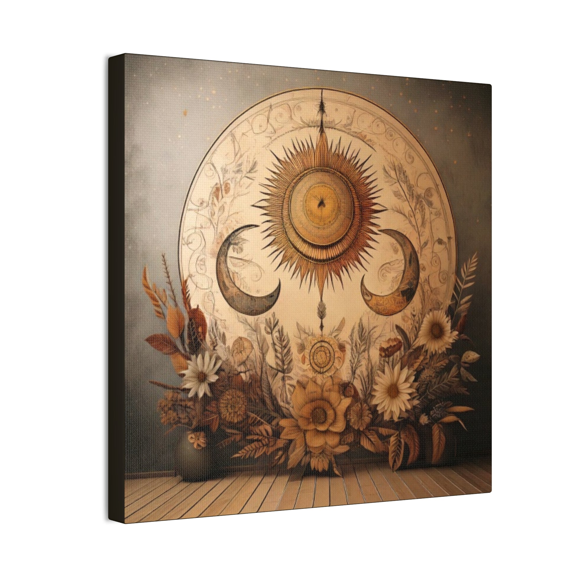 Bohemian Sunset Canvas Art, Sun and Moon Wall Decor, Home Decoration, Gifts for Her, Bohemian Style Art
