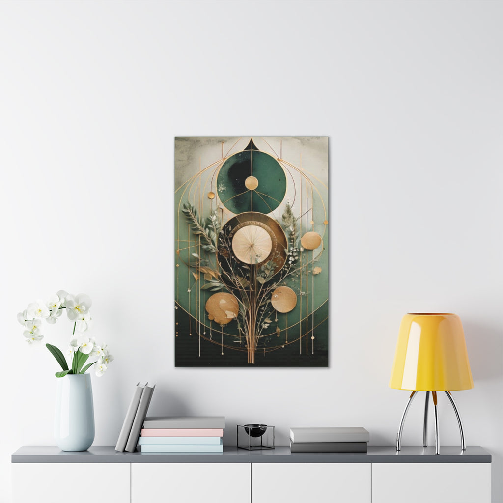Bohemian Art Canvas, Green Abstract Wall Decor, Modern Home Aesthetic, Unique Gift for Art Lovers, Eco-Friendly Design