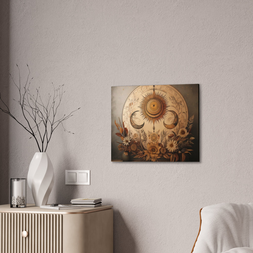 Bohemian Sunset Canvas Art, Sun and Moon Wall Decor, Home Decoration, Gifts for Her, Bohemian Style Art