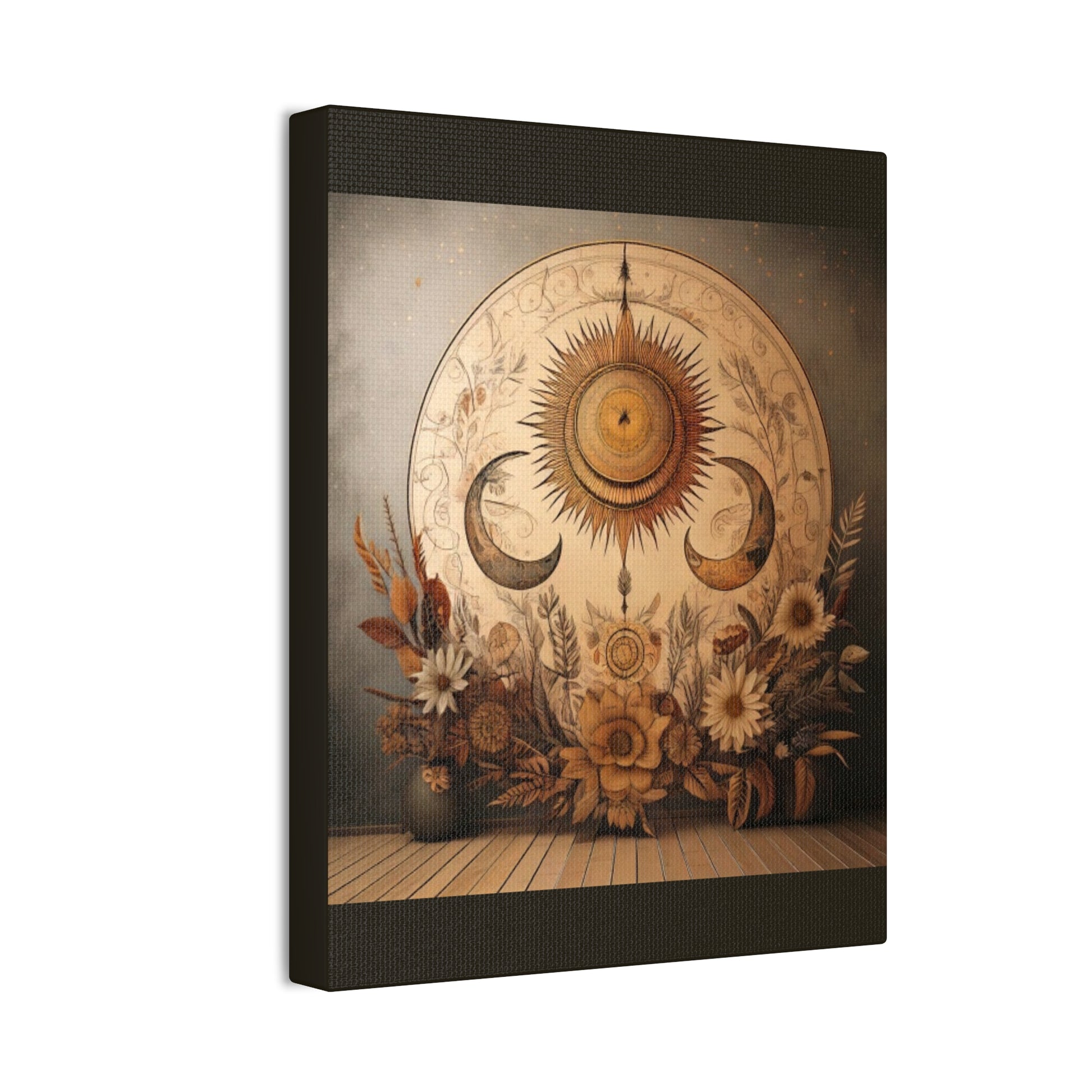 Bohemian Sunset Canvas Art, Sun and Moon Wall Decor, Home Decoration, Gifts for Her, Bohemian Style Art