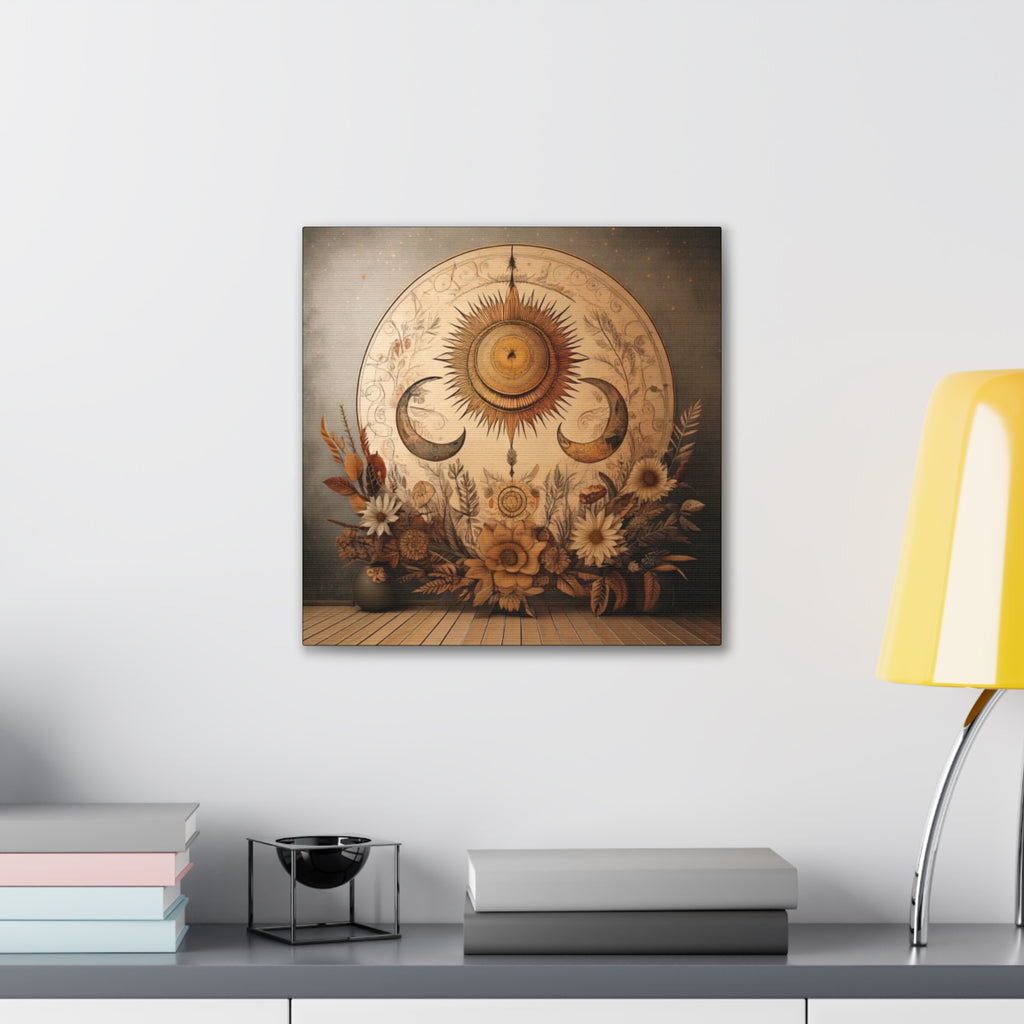 Bohemian Sunset Canvas Art, Sun and Moon Wall Decor, Home Decoration, Gifts for Her, Bohemian Style Art