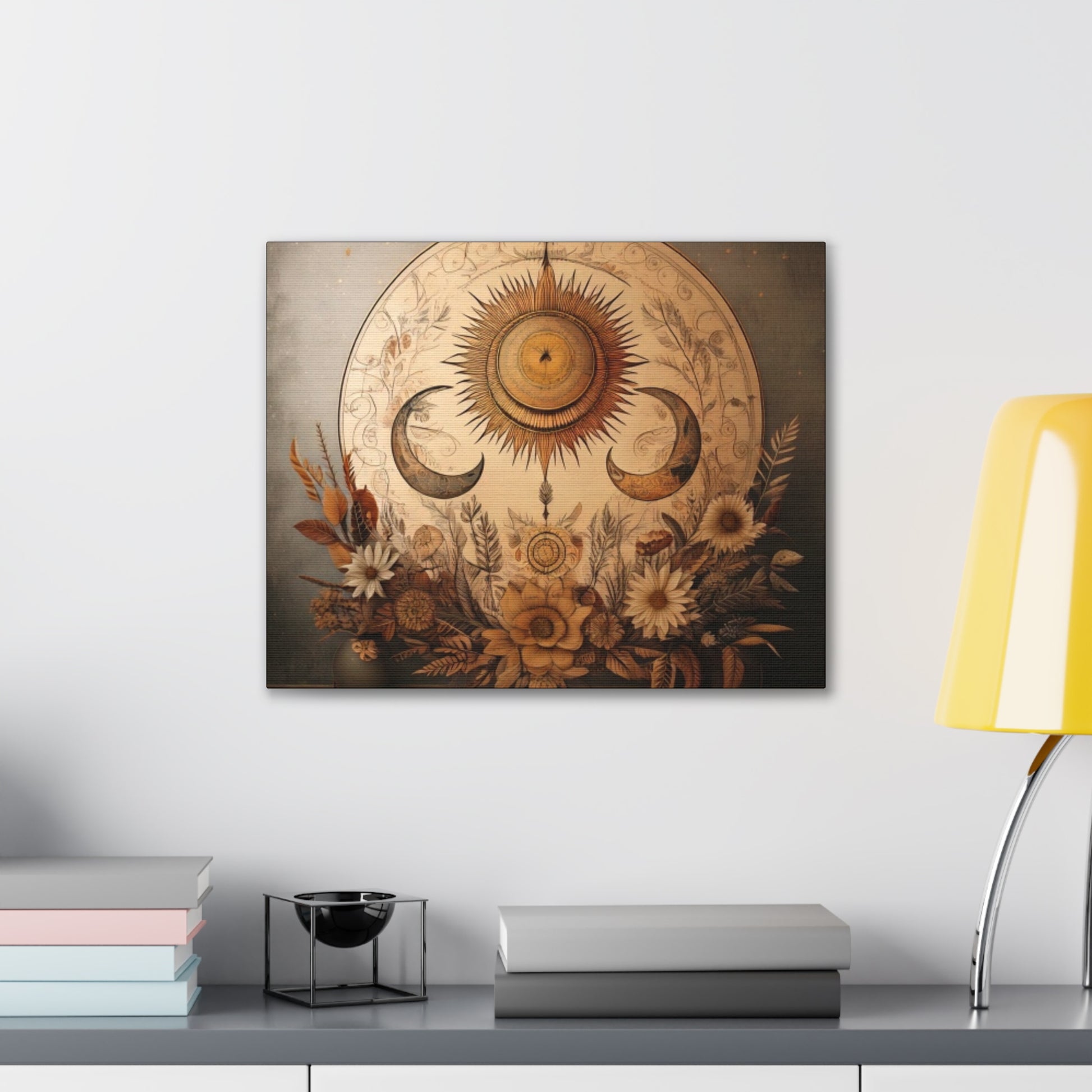 Bohemian Sunset Canvas Art, Sun and Moon Wall Decor, Home Decoration, Gifts for Her, Bohemian Style Art