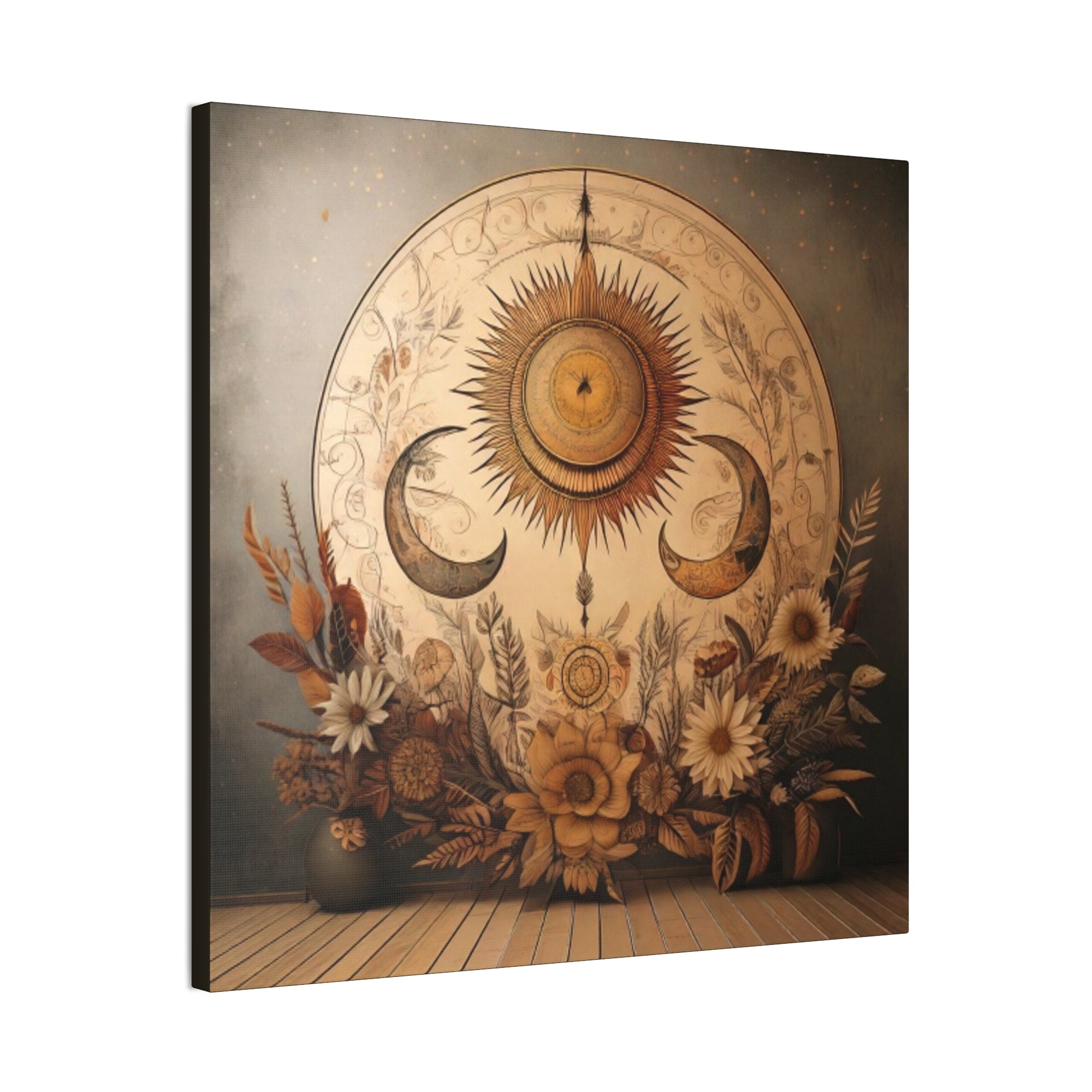 Bohemian Sunset Canvas Art, Sun and Moon Wall Decor, Home Decoration, Gifts for Her, Bohemian Style Art