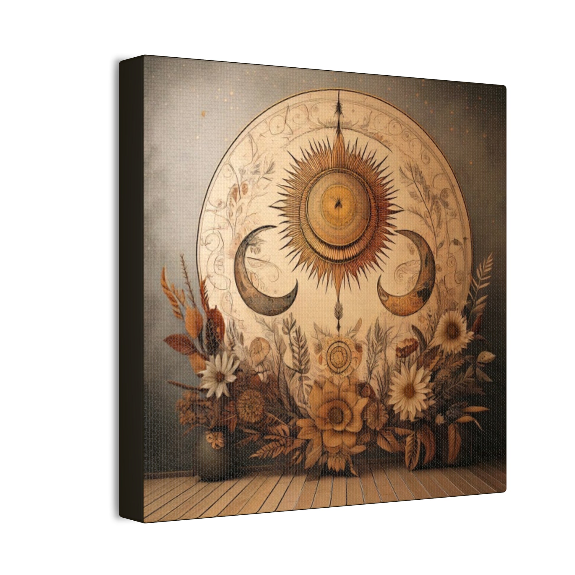 Bohemian Sunset Canvas Art, Sun and Moon Wall Decor, Home Decoration, Gifts for Her, Bohemian Style Art