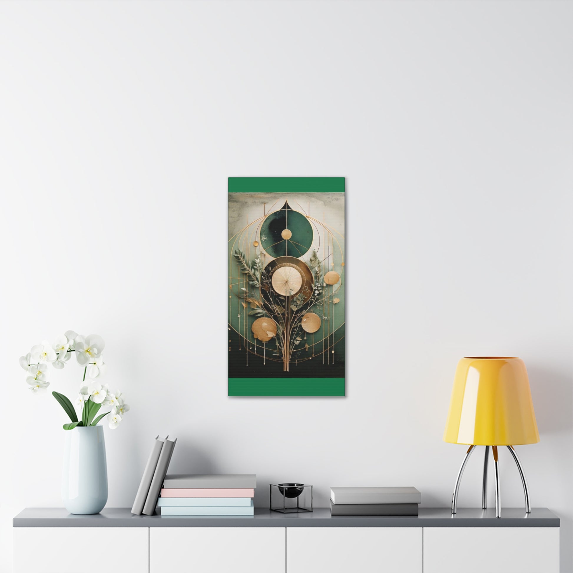 Bohemian Art Canvas, Green Abstract Wall Decor, Modern Home Aesthetic, Unique Gift for Art Lovers, Eco-Friendly Design