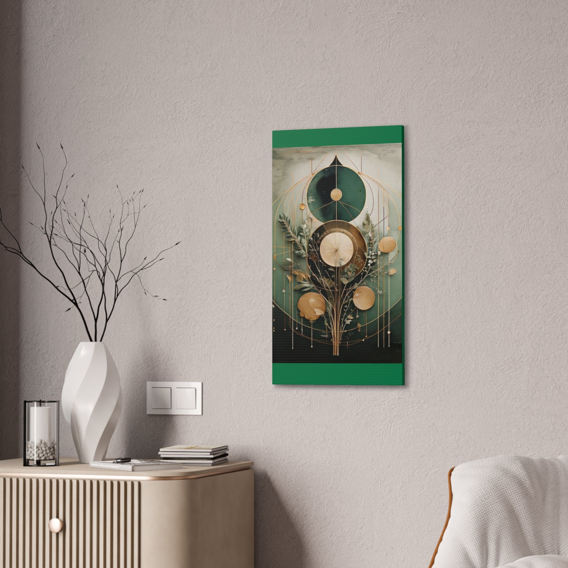 Bohemian Art Canvas, Green Abstract Wall Decor, Modern Home Aesthetic, Unique Gift for Art Lovers, Eco-Friendly Design