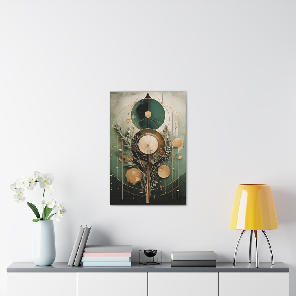 Bohemian Art Canvas, Green Abstract Wall Decor, Modern Home Aesthetic, Unique Gift for Art Lovers, Eco-Friendly Design
