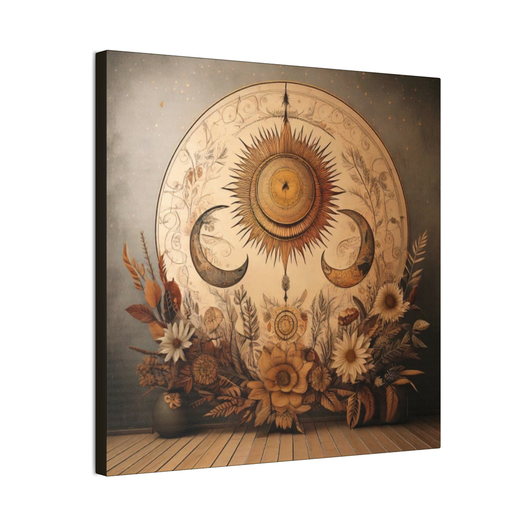 Bohemian Sunset Canvas Art, Sun and Moon Wall Decor, Home Decoration, Gifts for Her, Bohemian Style Art