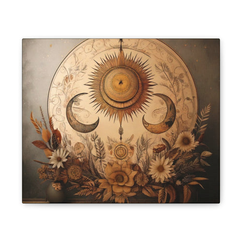 Bohemian Sunset Canvas Art, Sun and Moon Wall Decor, Home Decoration, Gifts for Her, Bohemian Style Art