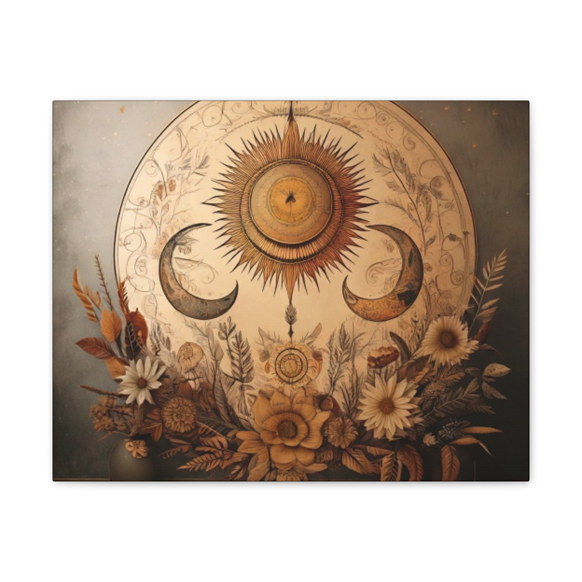 Bohemian Sunset Canvas Art, Sun and Moon Wall Decor, Home Decoration, Gifts for Her, Bohemian Style Art