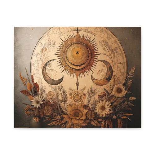 Bohemian Sunset Canvas Art, Sun and Moon Wall Decor, Home Decoration, Gifts for Her, Bohemian Style Art