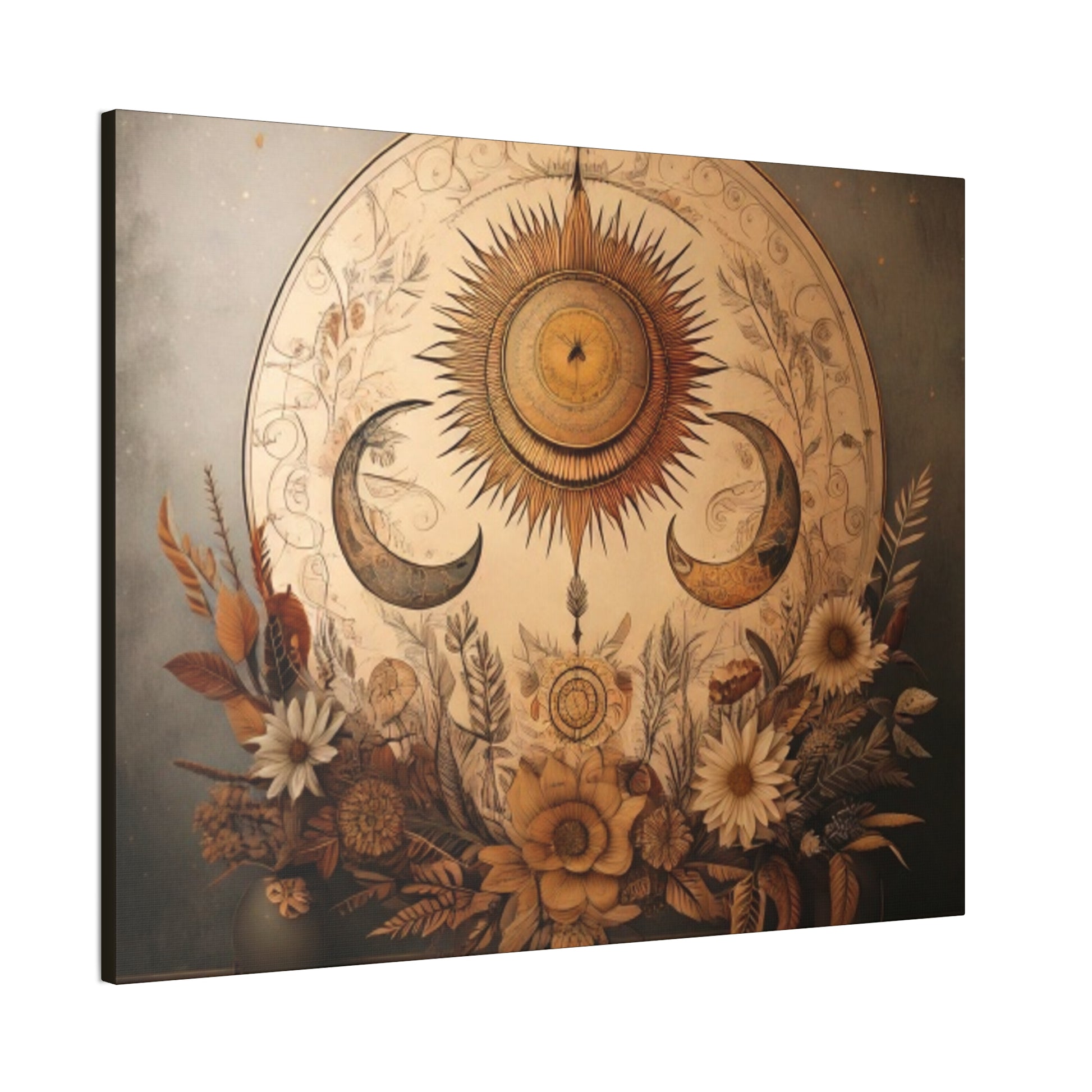 Bohemian Sunset Canvas Art, Sun and Moon Wall Decor, Home Decoration, Gifts for Her, Bohemian Style Art