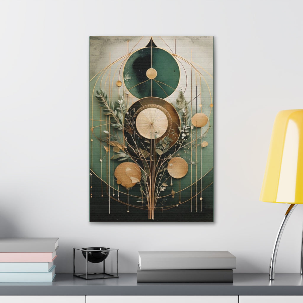 Bohemian Art Canvas, Green Abstract Wall Decor, Modern Home Aesthetic, Unique Gift for Art Lovers, Eco-Friendly Design