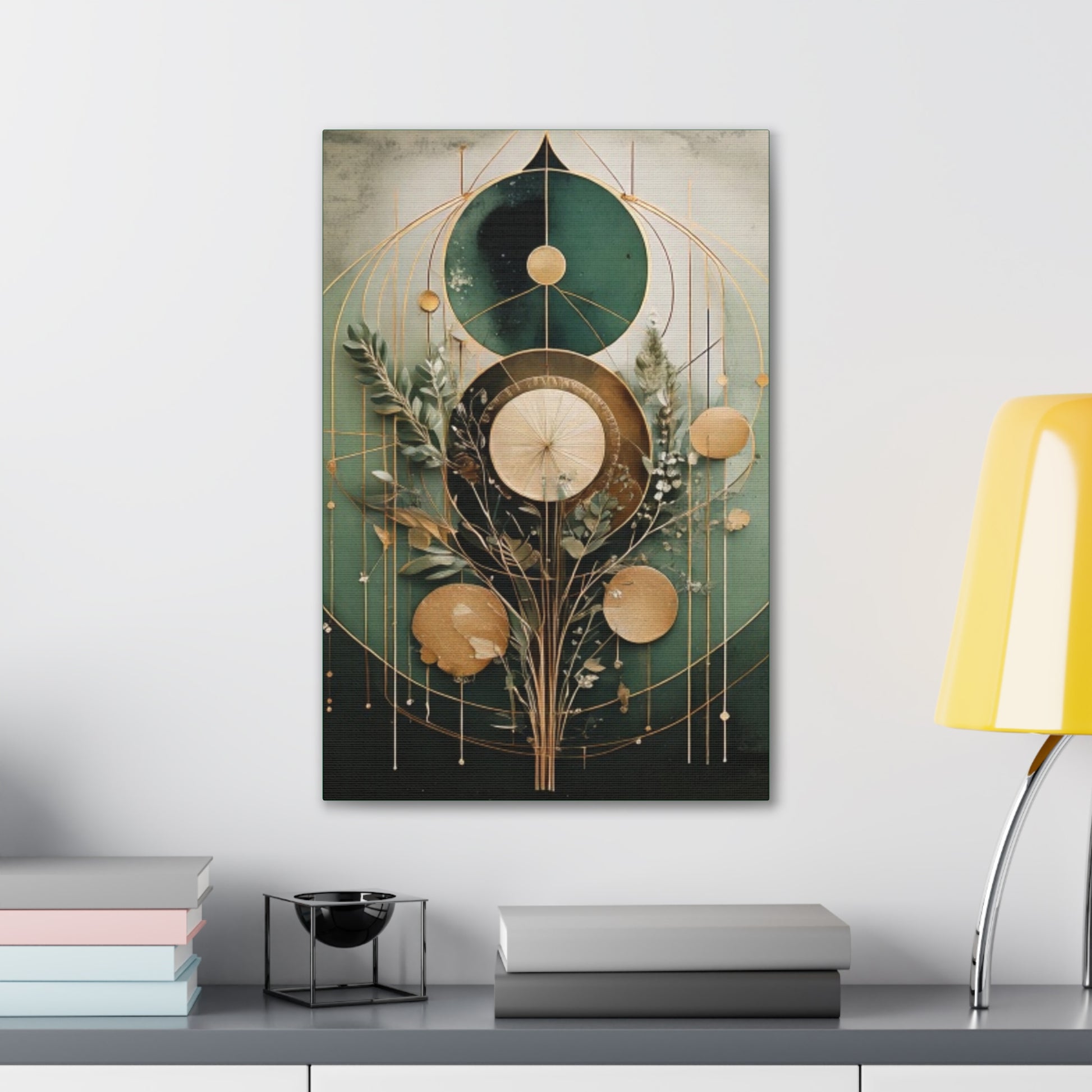 Bohemian Art Canvas, Green Abstract Wall Decor, Modern Home Aesthetic, Unique Gift for Art Lovers, Eco-Friendly Design