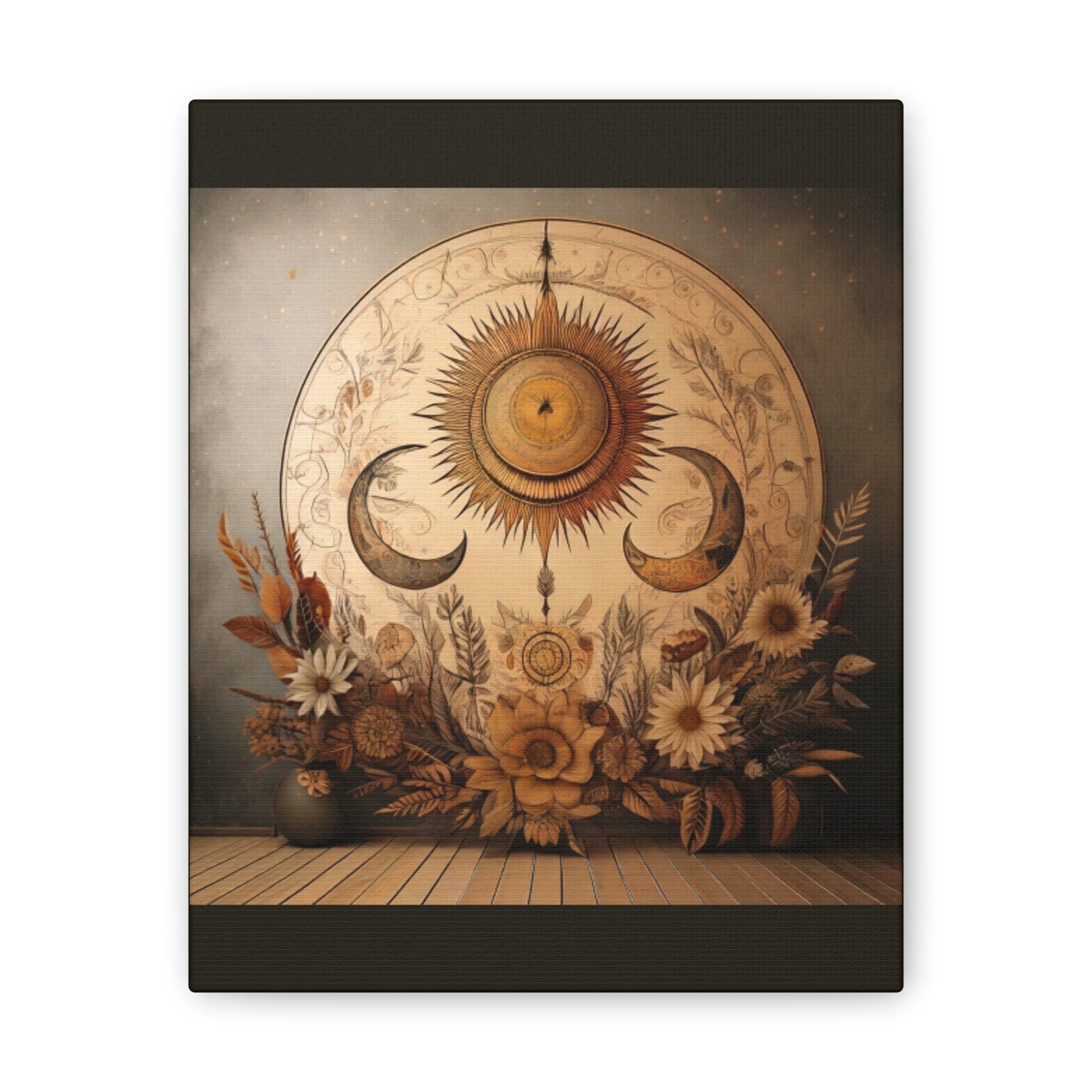 Bohemian Sunset Canvas Art, Sun and Moon Wall Decor, Home Decoration, Gifts for Her, Bohemian Style Art