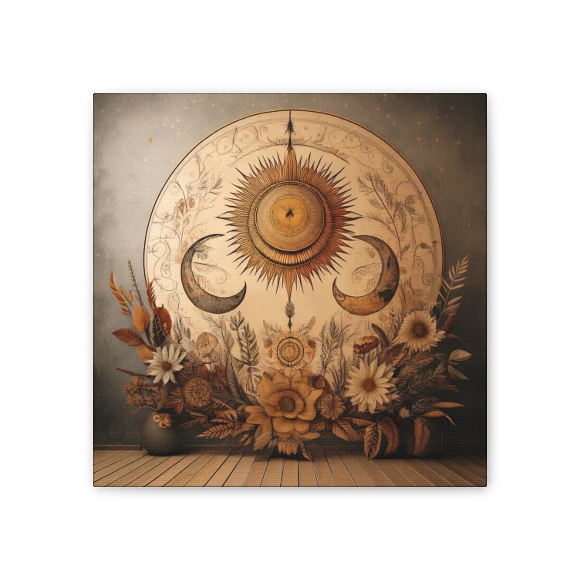 Bohemian Sunset Canvas Art, Sun and Moon Wall Decor, Home Decoration, Gifts for Her, Bohemian Style Art